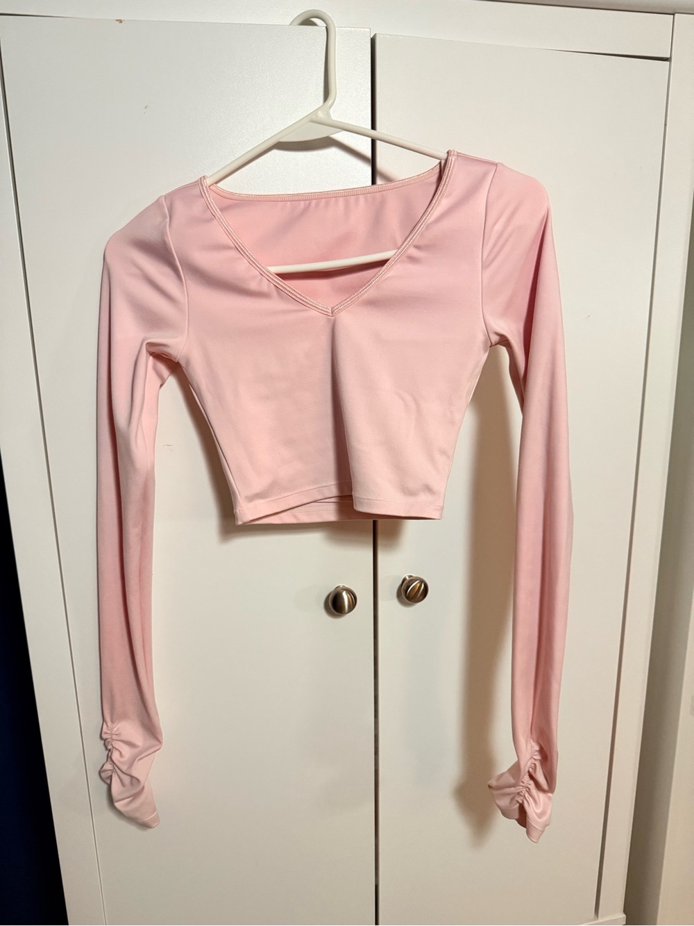 Fila Pale Pink Long Sleeve V-Neck Crop Top